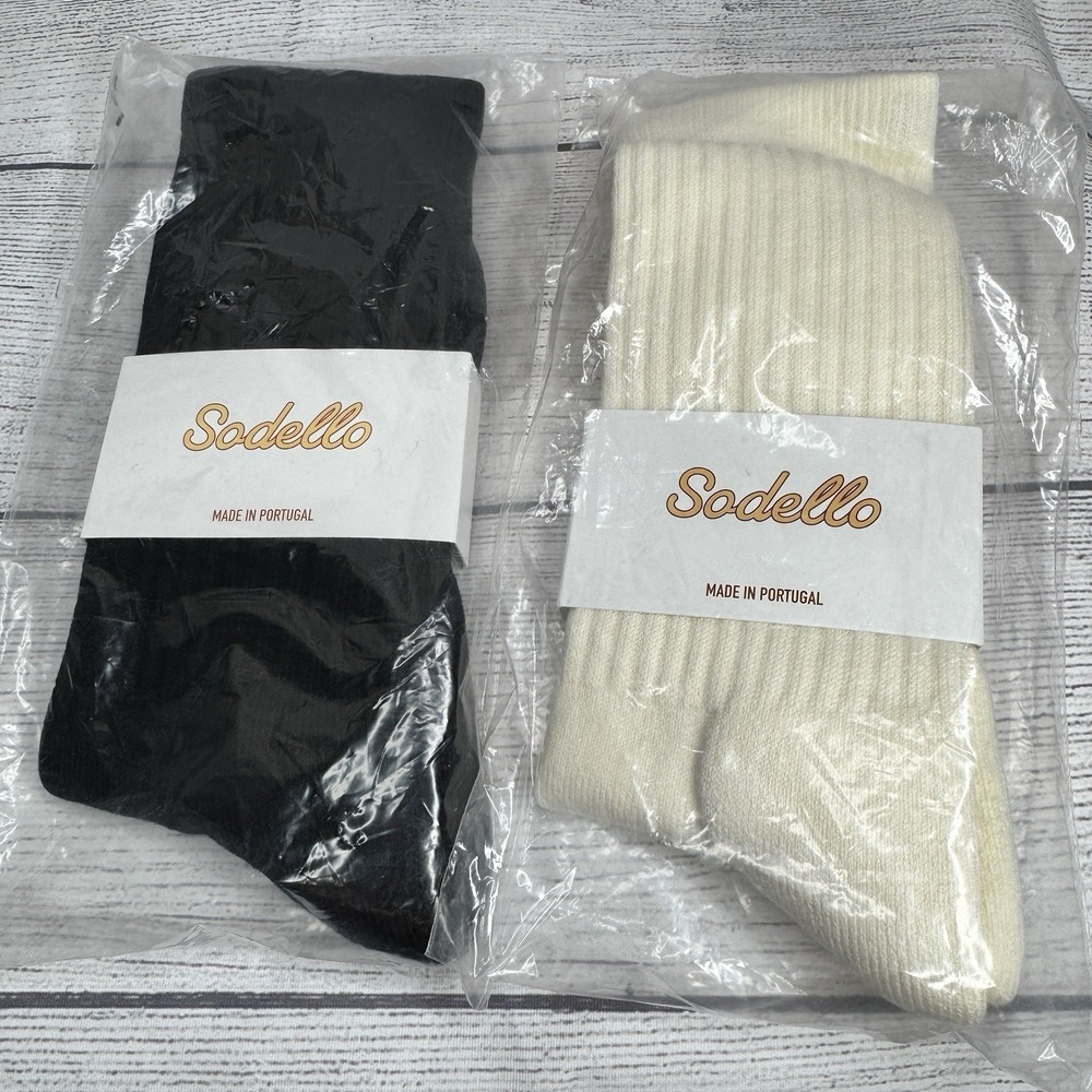 Sodello Women's Cotton Crew Socks Black Off-White NWT Lot of‎ 2